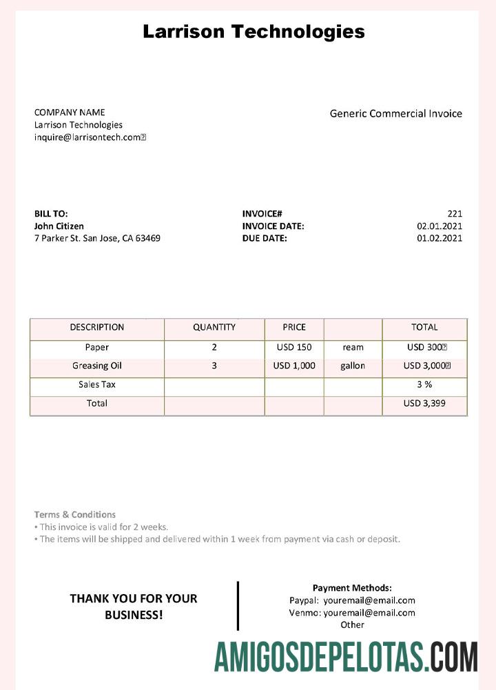 imprimível Modelo de fatura da Larrison Technologies dos EUA